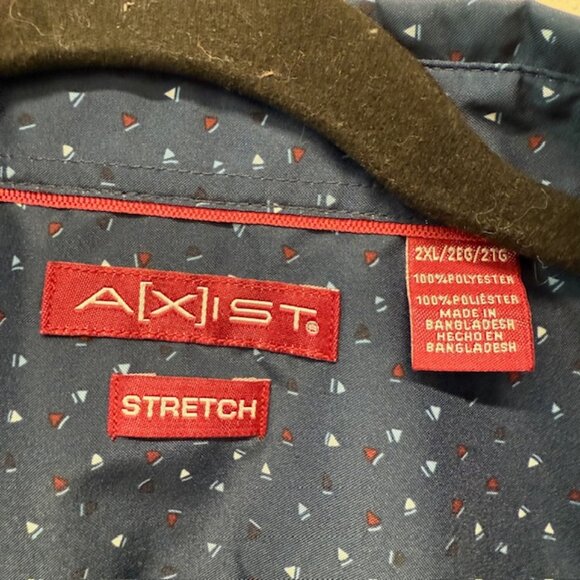 Axist Stretch Men's Button Up Shirt Short Sleeve Blue Size 2XL 100% Polyester - Picture 2 of 9